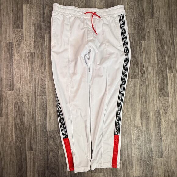 ARMAni EXChange White Side-Logo Track Pants Red Snap Hem Men’s Rare - Picture 1 of 8